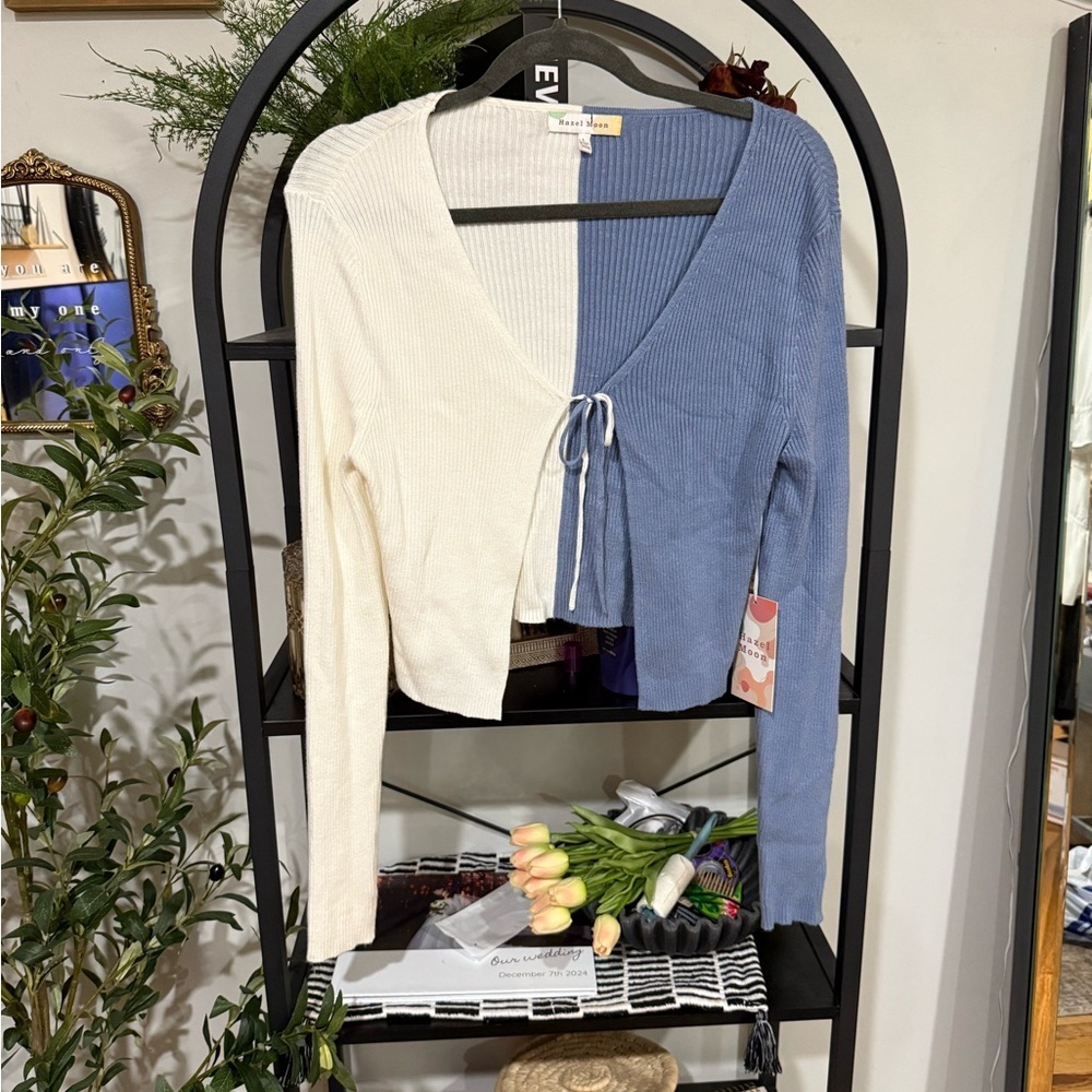 hazel moon  Two-Tone Cardigan in Cream and Blue size large